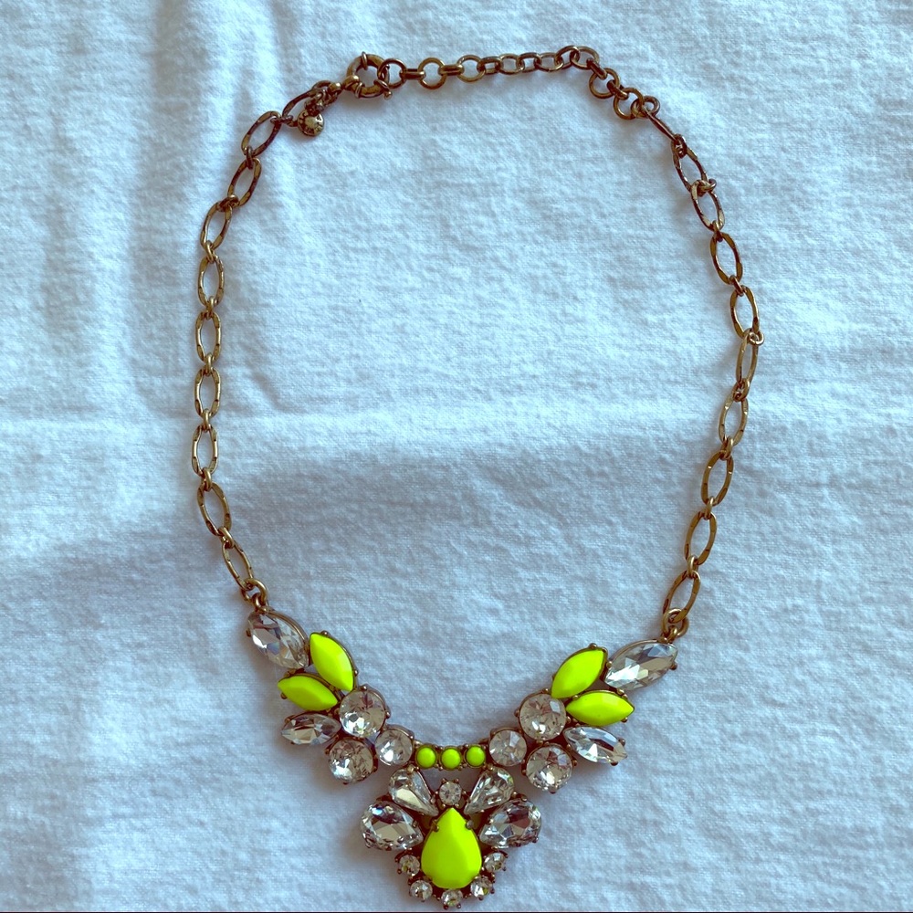 JCrew Neon Yellow and Crystal Necklace